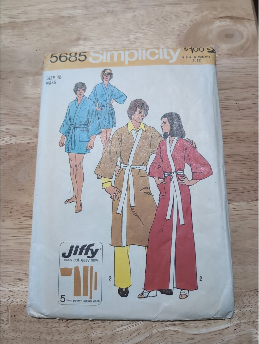 Vth Simplicity 5685 Men’s/Misses’ Jiffy Kimono Robe Pattern Size 16 Unisex CUT